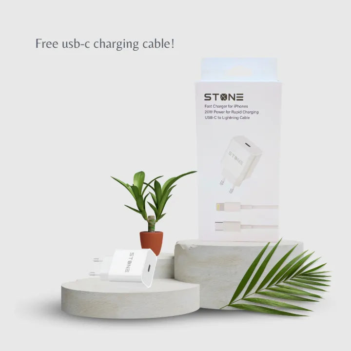 20 W Fast Charger for iphones , apple devices | Usb - C | Free USB - S to lightening cable | Stone Technologies | 6 month warranty