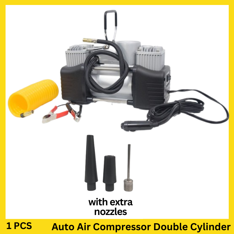 Auto Air Compressor Double Cylinder Mini Heavy Duty, compact and portable 13.8V compressor for effortless tire inflation on the go.