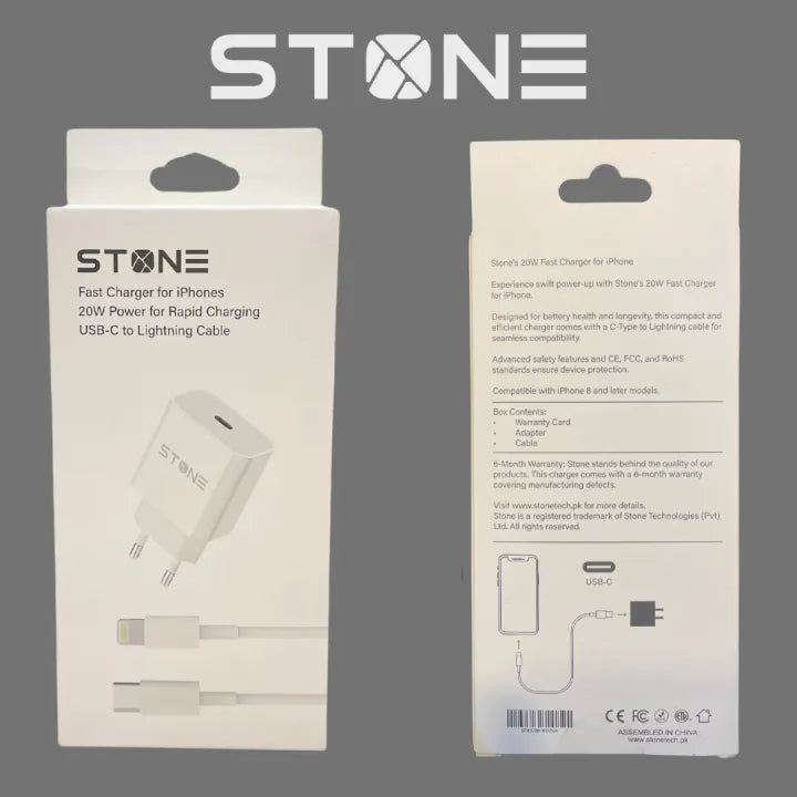 20 W Fast Charger for iphones , apple devices | Usb - C | Free USB - S to lightening cable | Stone Technologies | 6 month warranty