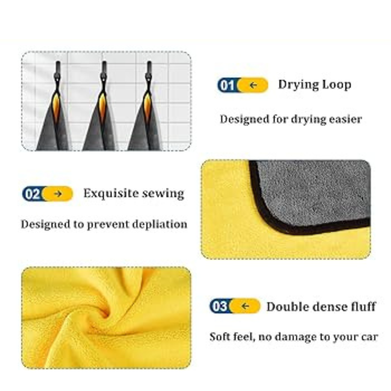 Microfiber Towel for Car Cleaning - Yellow Grey, 40x60 cm, premium quality drying cloth for car and household use, made from durable PolyFiber.